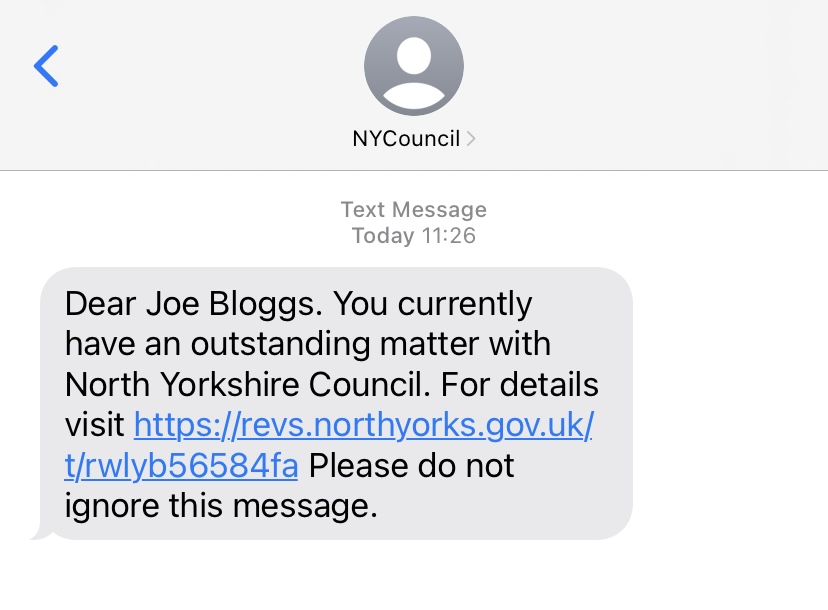 Example of council tax SMS message