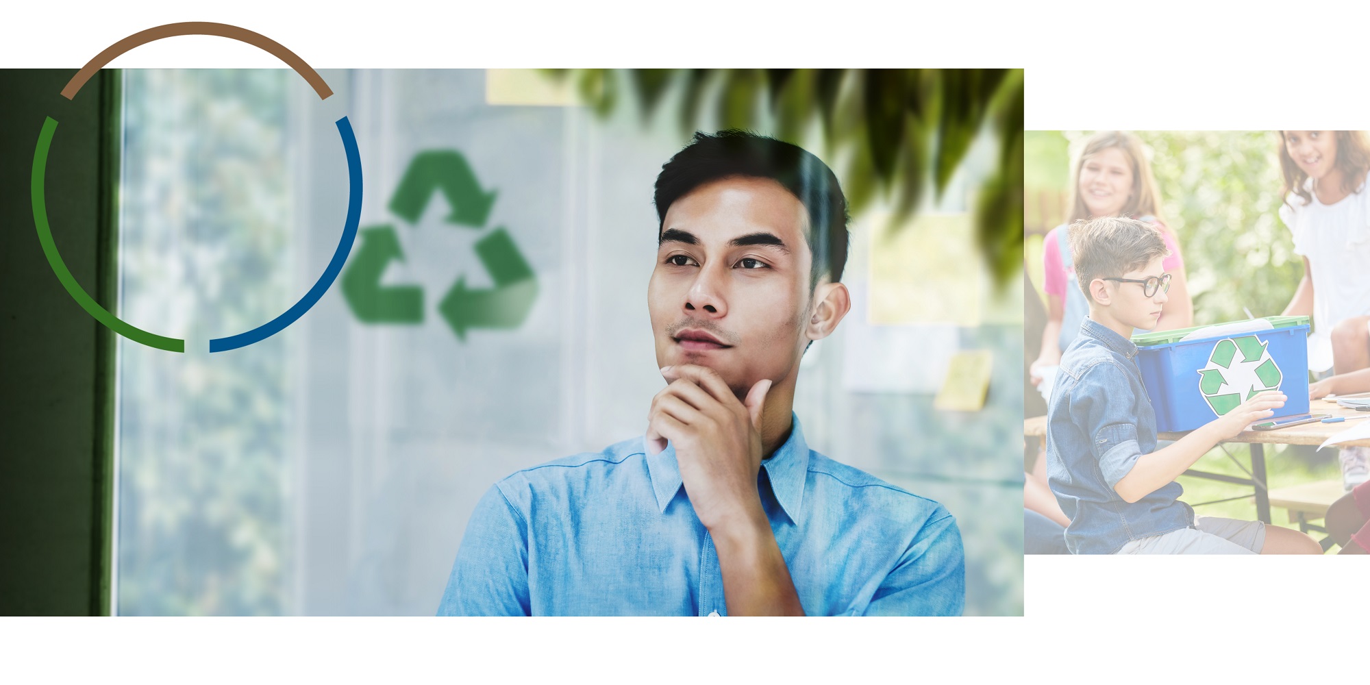 Worker looking at recycling logo