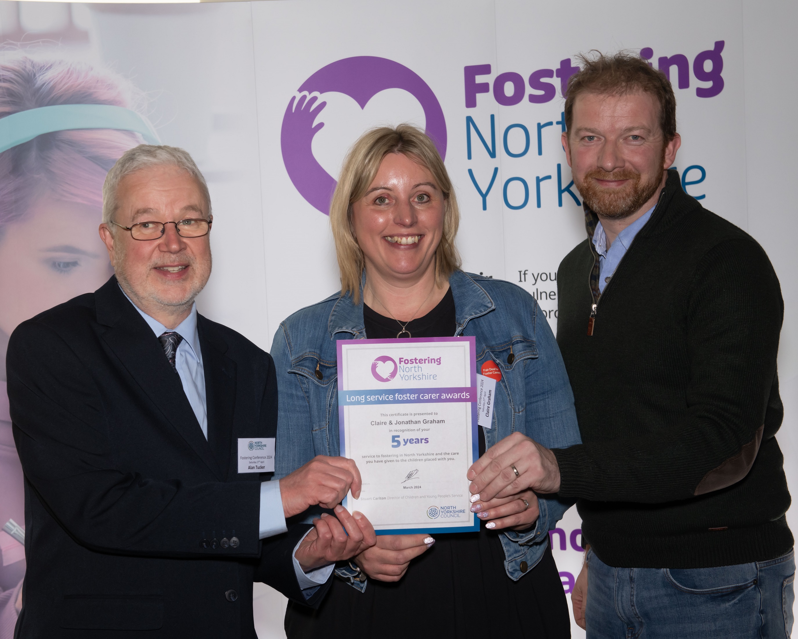 Claire and Jonathan Graham were honoured for their five years of fostering service.