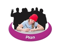 Girl working with the word plan in front of her