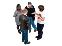 4 adults having a conversation as a group