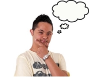 Boy with thought bubble next to him
