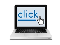 Laptop with a link that reads click