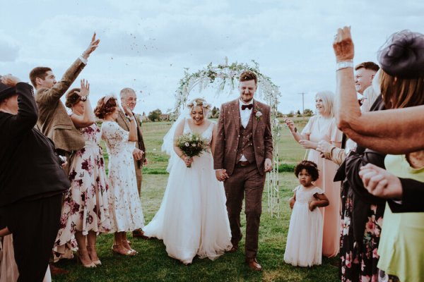 A happy couple at their wedding at Bert's Barn