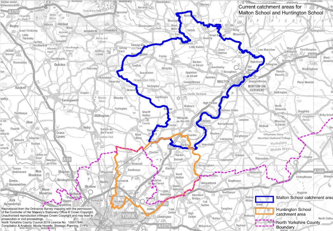 Current catchment area for Malton School and Huntington School. Contact us for this information in a different format.