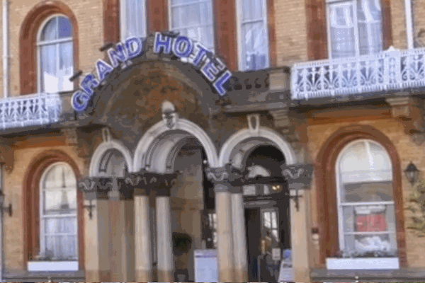 Main door of the Grand Hotel in Scarborough.