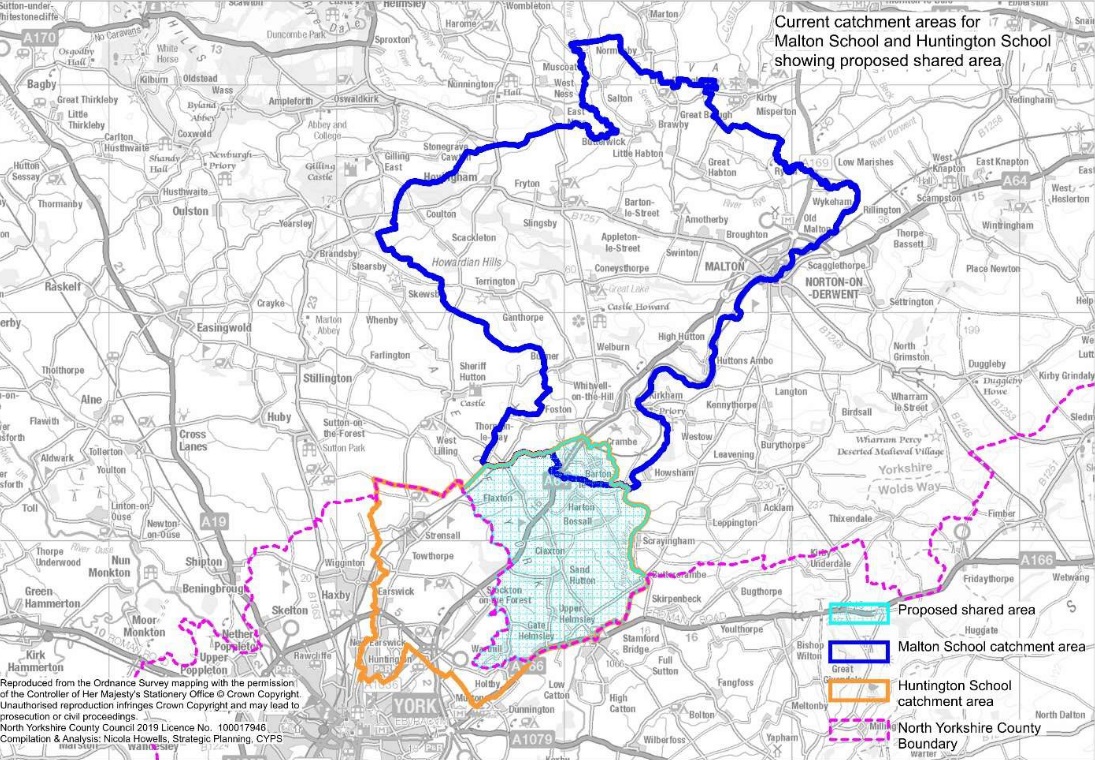 Proposed catchment area for Malton School and Huntington School