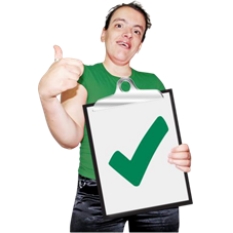 Boy holding clipboard with tick on