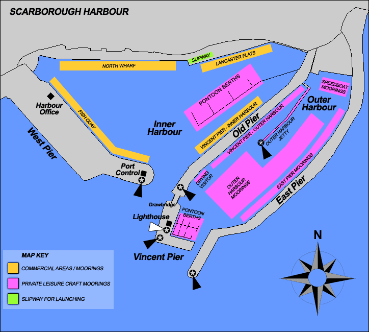 Berthing map of Scarborough Harbour