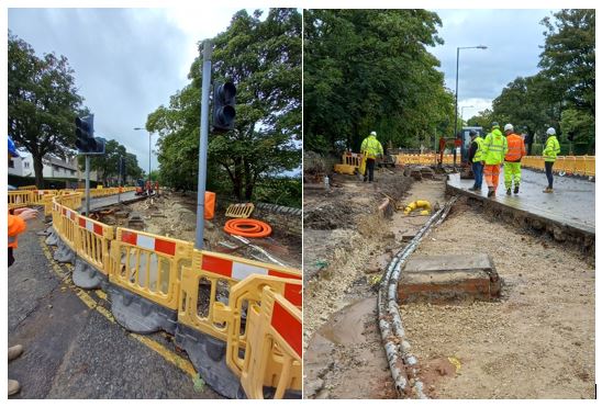 Photos showing how work is progressing during week 2 of the Otley Road cycle path work