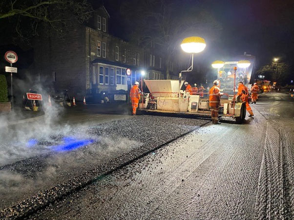 Resurfacing road at night