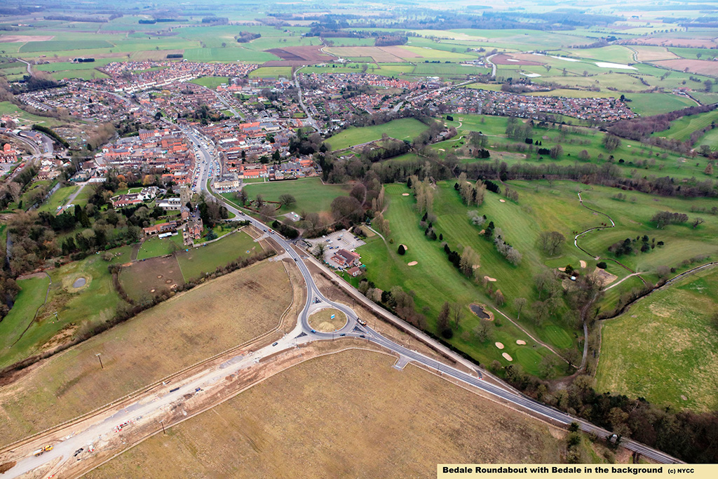 Bedale roundabout with Bedale in the background