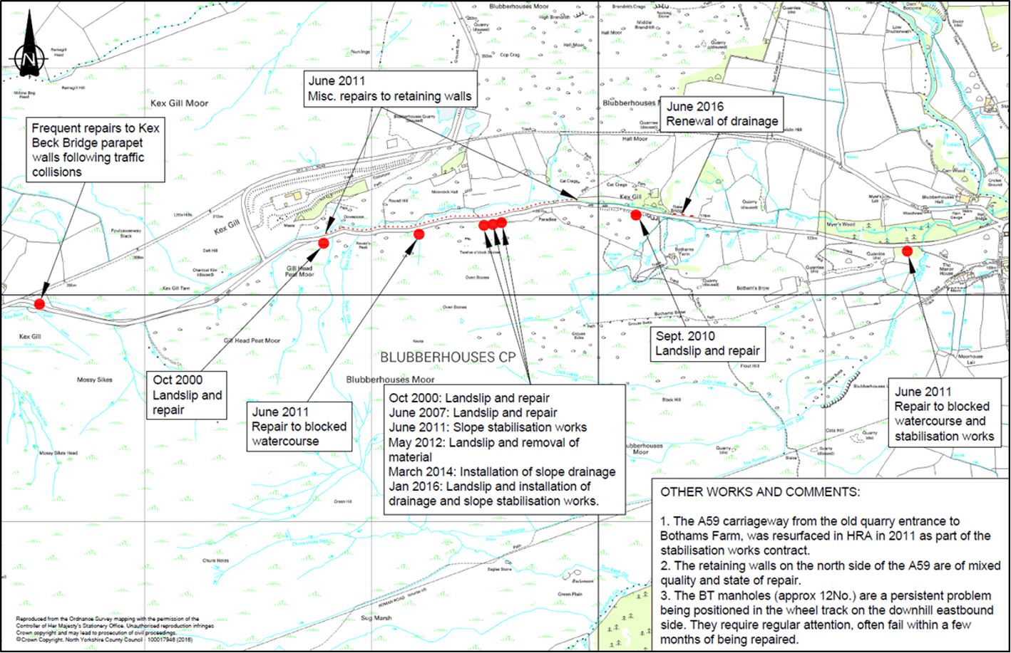 Map showing history of landslips and instability. Please contact us for this information in a different format.