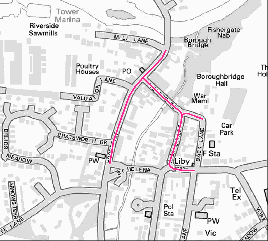 Boroughbridge footpath gritting map. Contact us for this information in a different format.