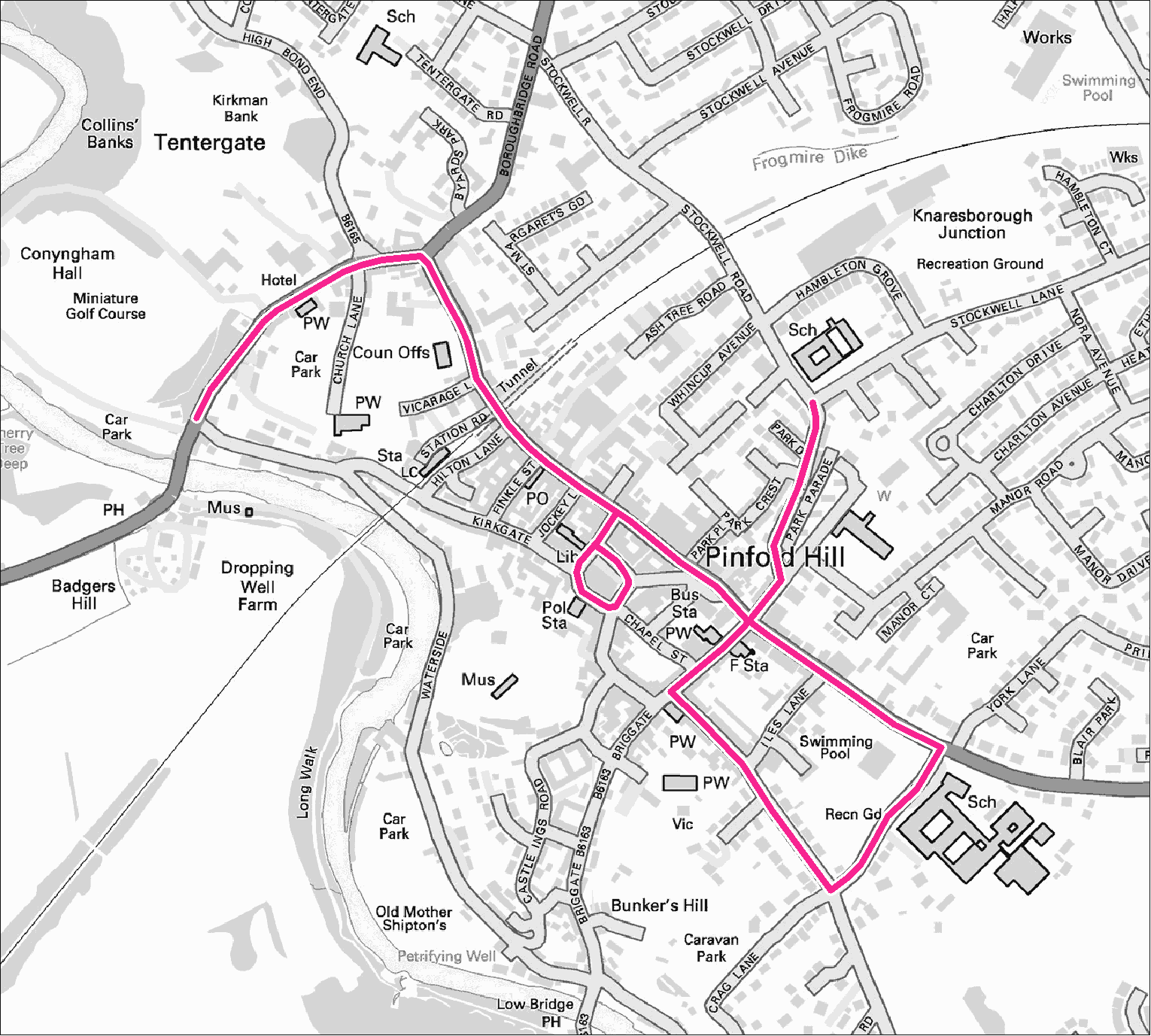 Knaresborough footpath gritting map. Contact us for this information in a different format.