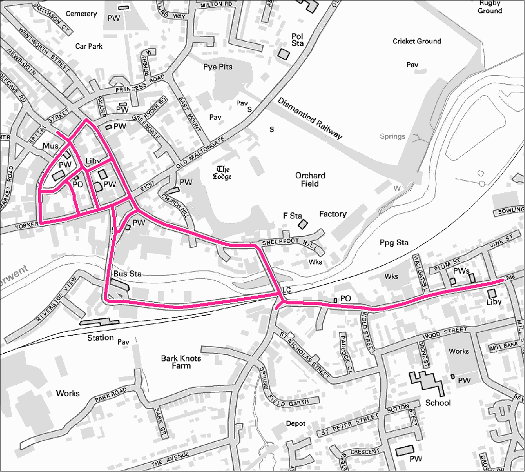 Malton footpath gritting map. Contact us for this information in a different format.