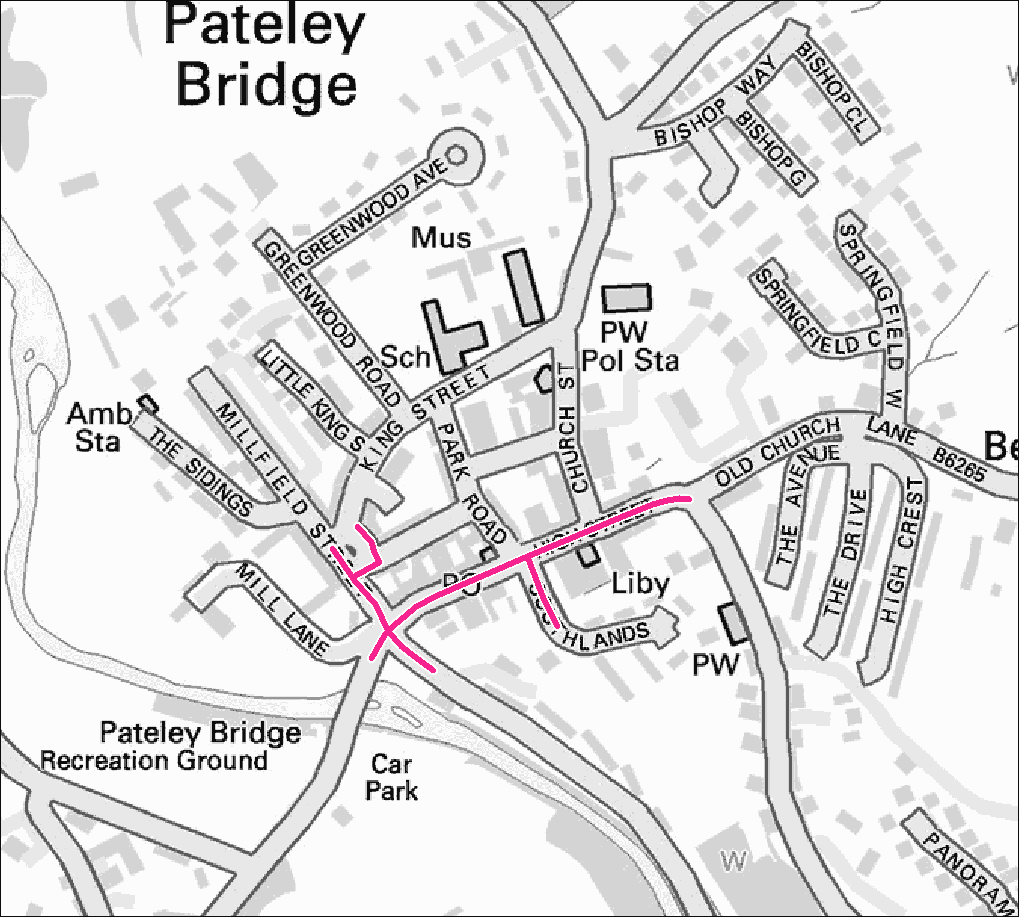 Pateley Bridge footpath gritting map. Contact us for this information in a different format.
