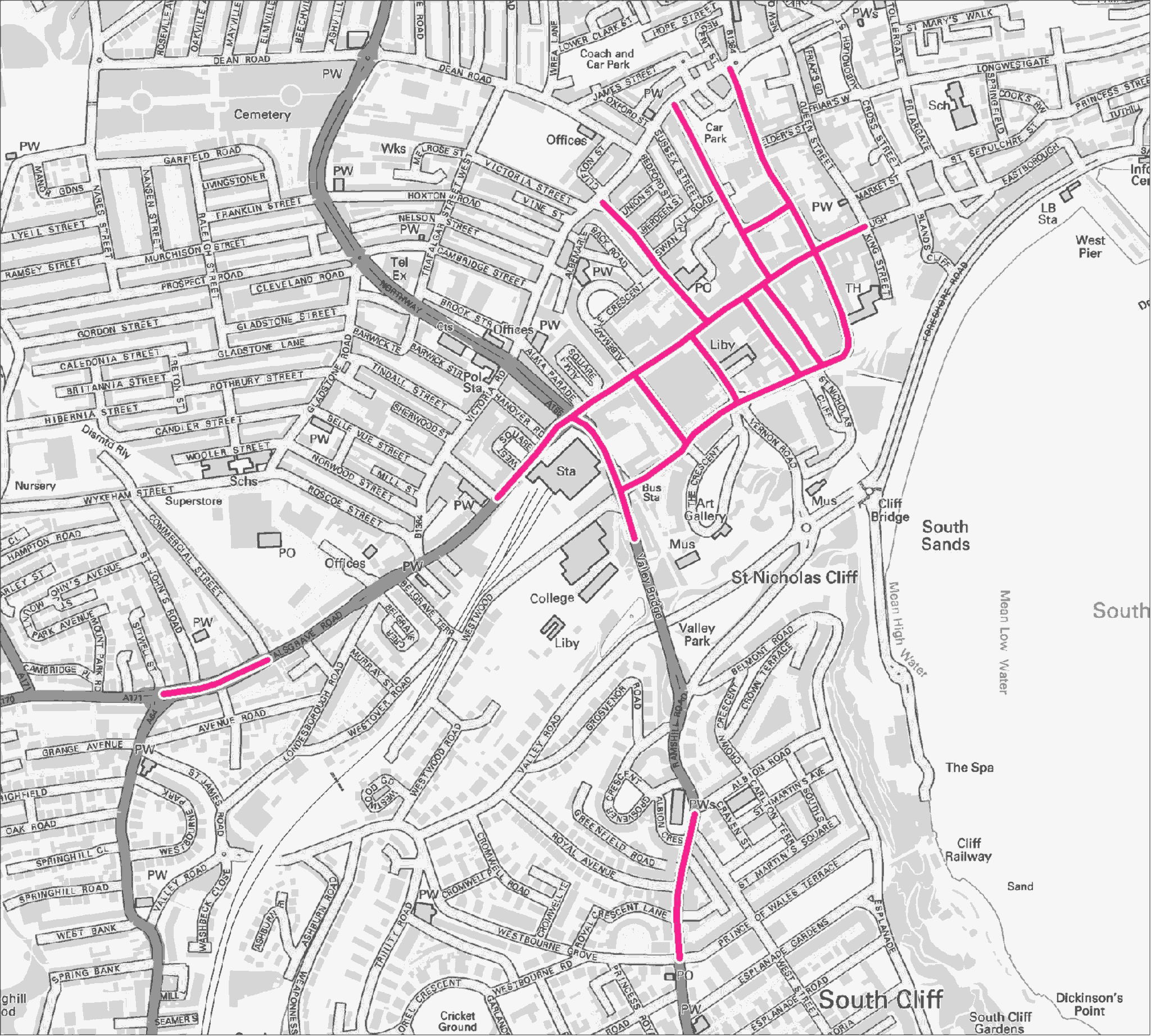 Scarborough footpath gritting map. Contact us for this information in a different format.
