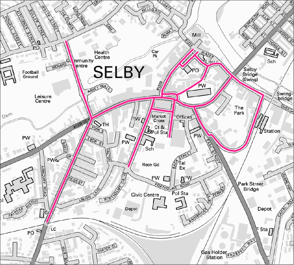 Selby footpath gritting map. Contact us for this information in a different format.