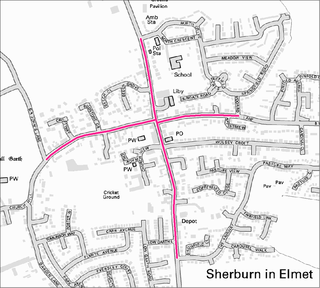 Sherburn footpath gritting map. Contact us for this information in a different format.