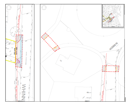 A map showing locations of tactile paving on Beckwith Road and Whinny Lane