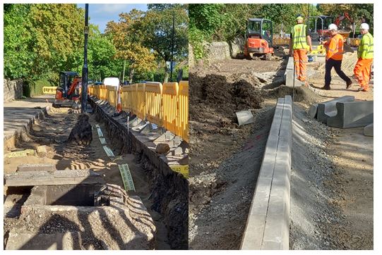 Photos of the third week of work on Otley Road cycle lane