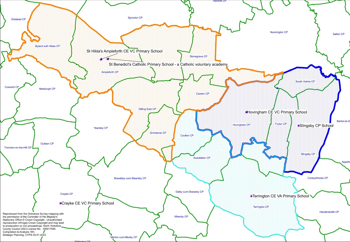 Map of the current catchment area as well as the proposed new one