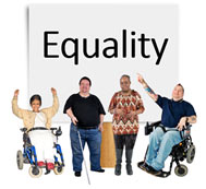 Four people in front of an equality sign