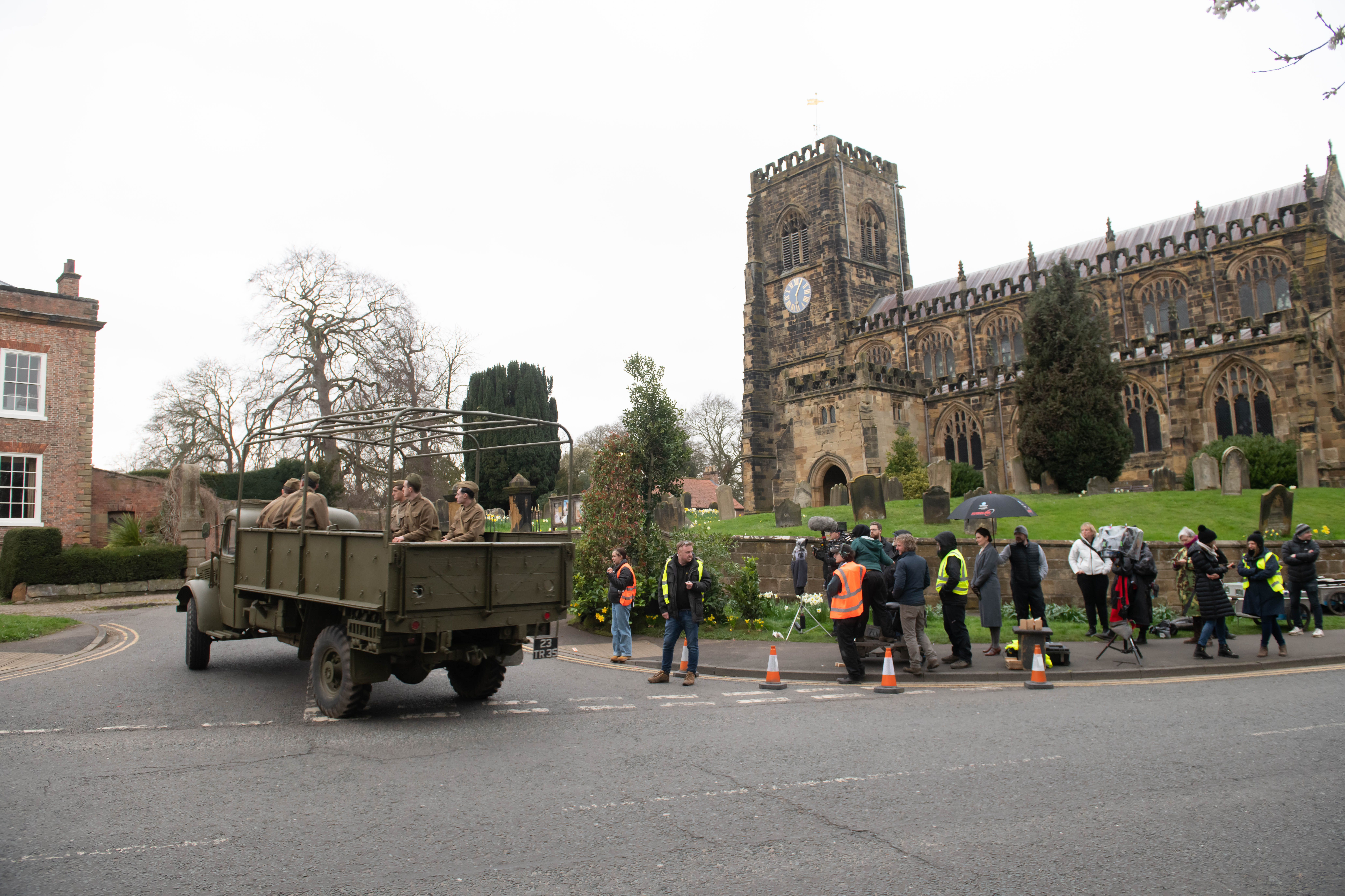 Filming of All Creatures Great And Small next to Thirsk Church
