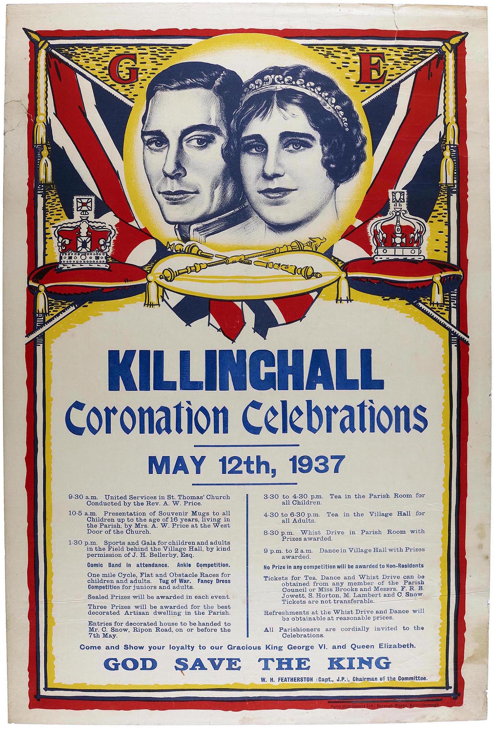 A poster advertising celebrations to mark the Coronation of George VI in 1937, from the Killinghall Parish Council collection