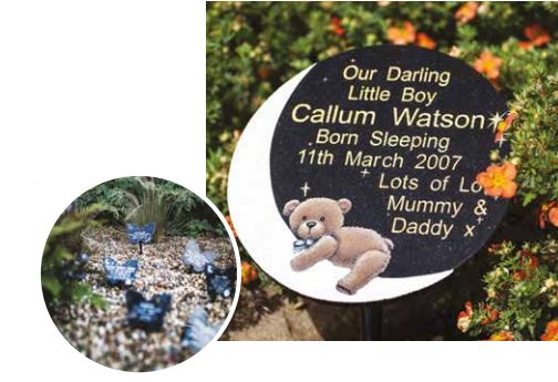An image of a 'to the moon and back' plaque and an image of a butterfly plaque.
