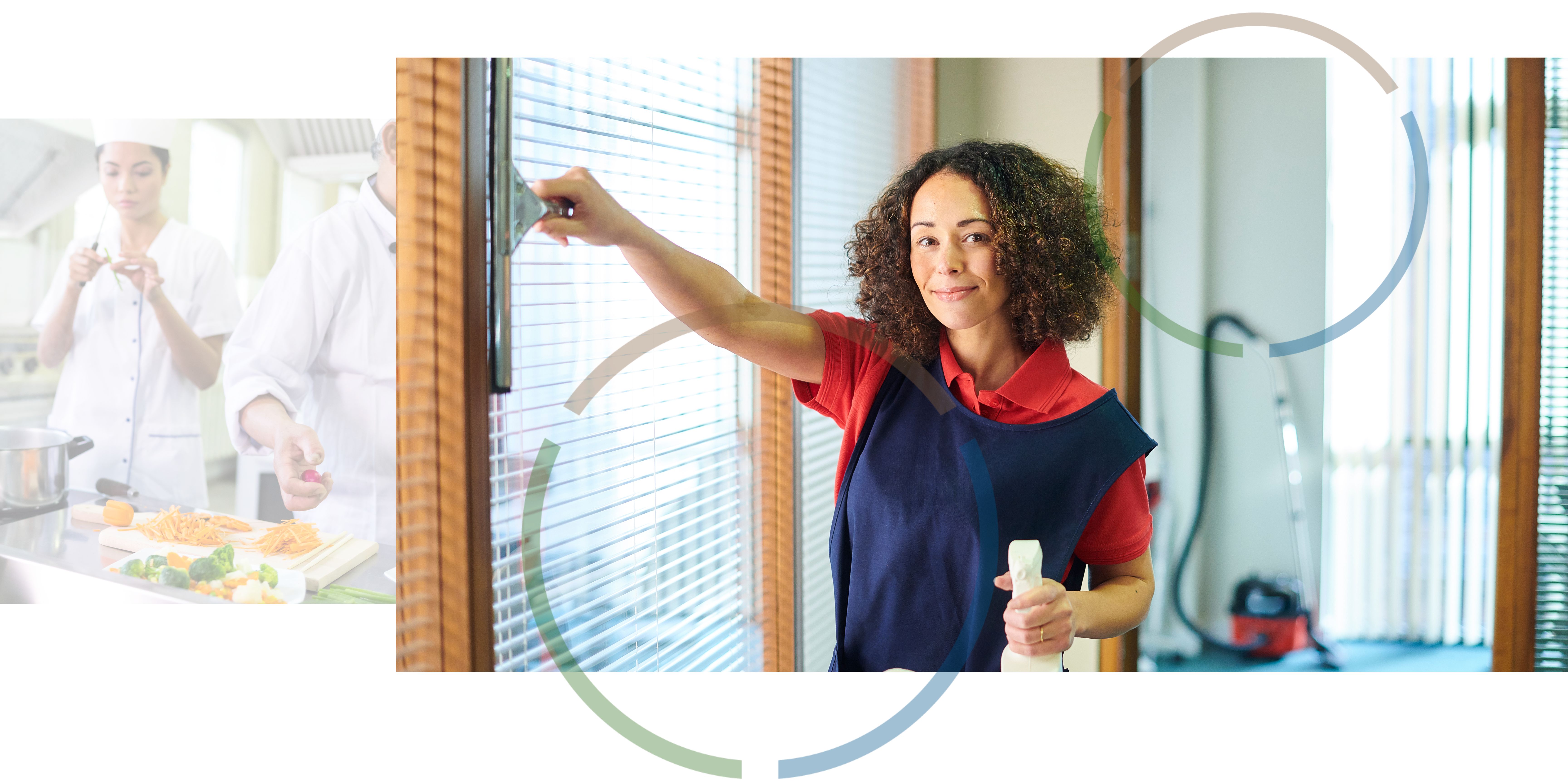 A woman cleaning a window.