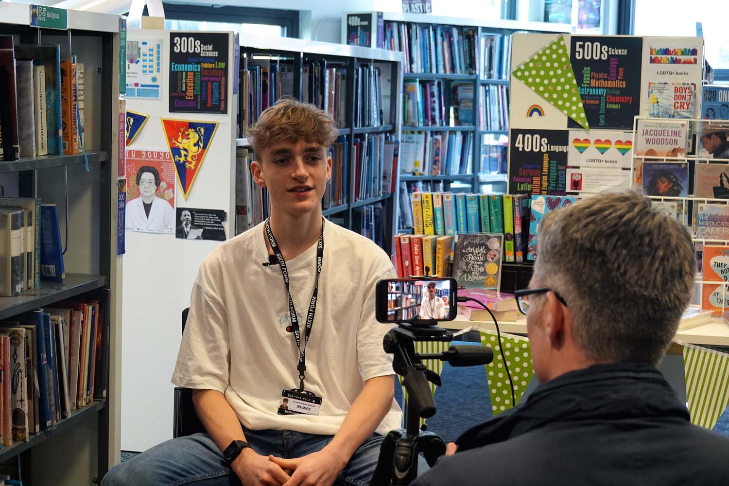 Benedict Simpson-Alexander, a Year 12 student at Richmond Sixth Form College, being interviewed by BFBS Catterick for the video featuring children of Armed Forces families in North Yorkshire