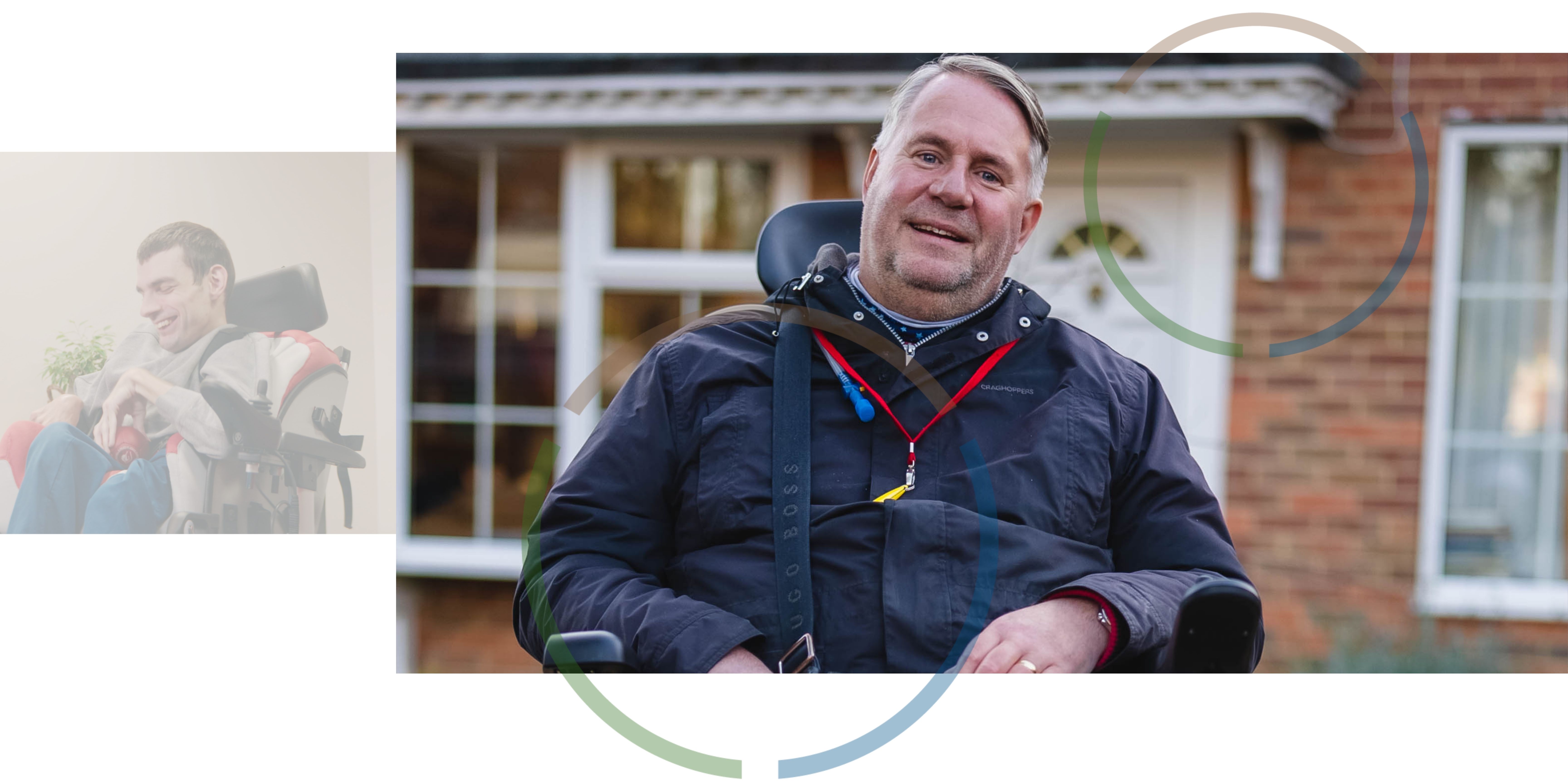 Images of men in wheelchairs smiling.