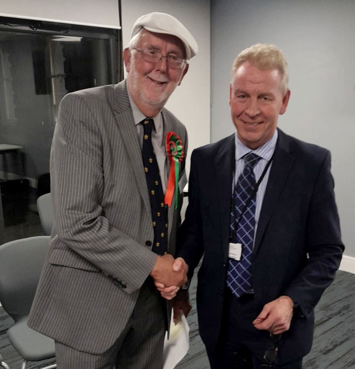 Newly elected councillor Tony Randerson with returning officer Richard Flinton.