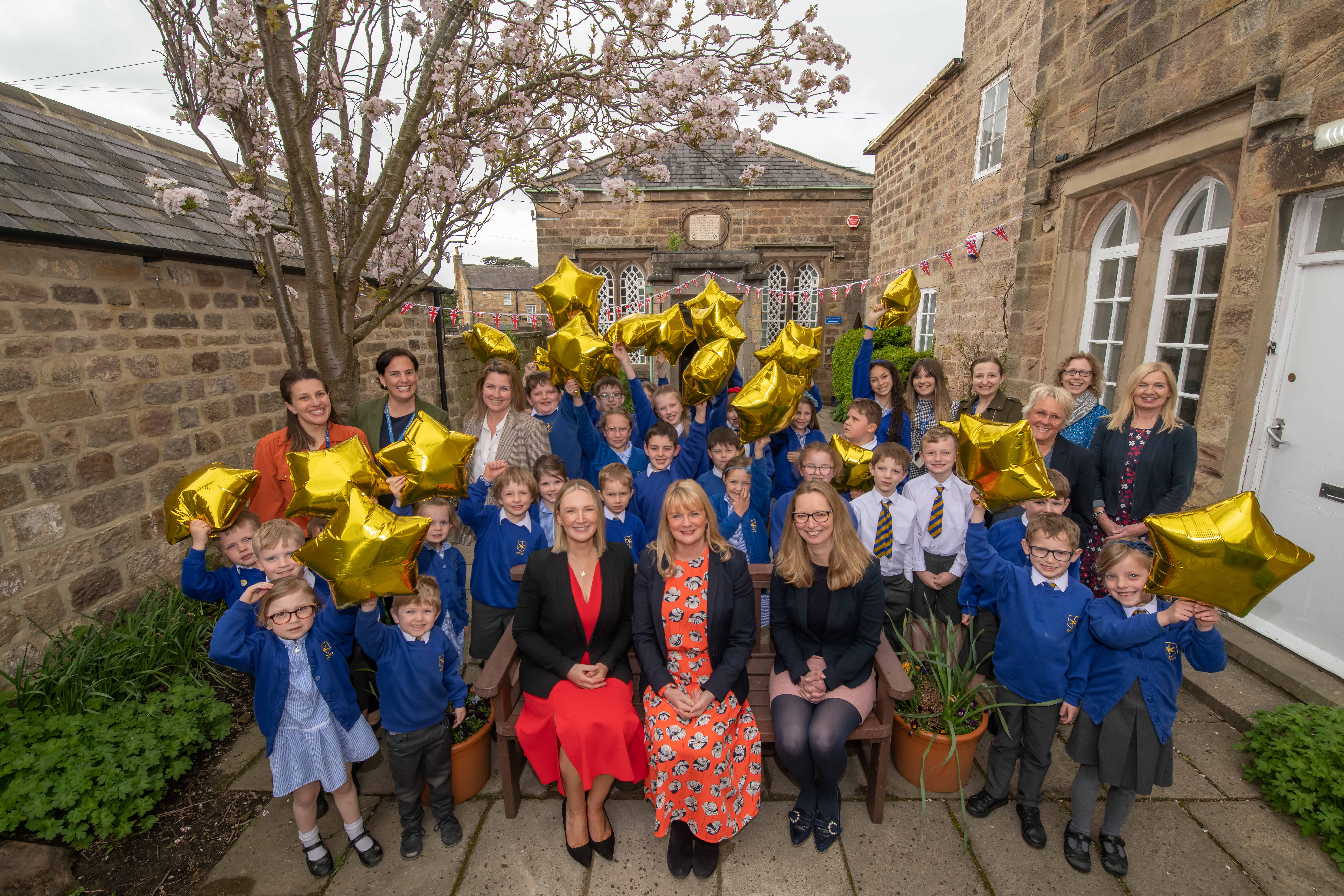 Celebrating the school’s Ofsted rating with pupils and staff.