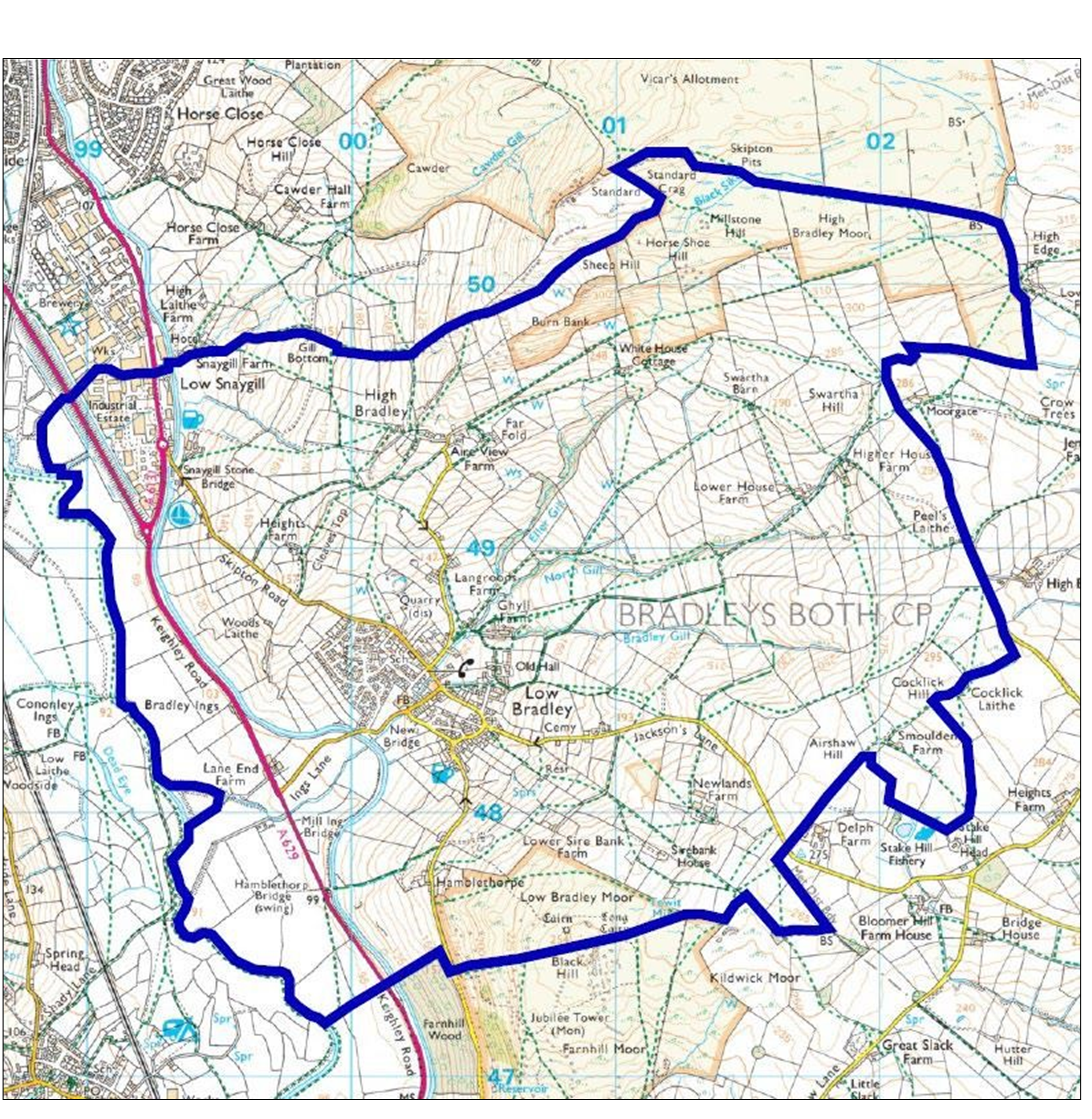 A map showing the Bradleys Both neighbourhood plan area.