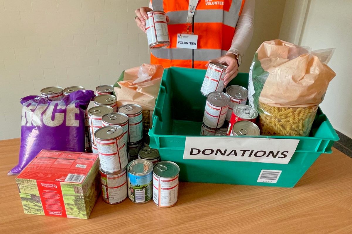 Food donations being sorted at a rest centre