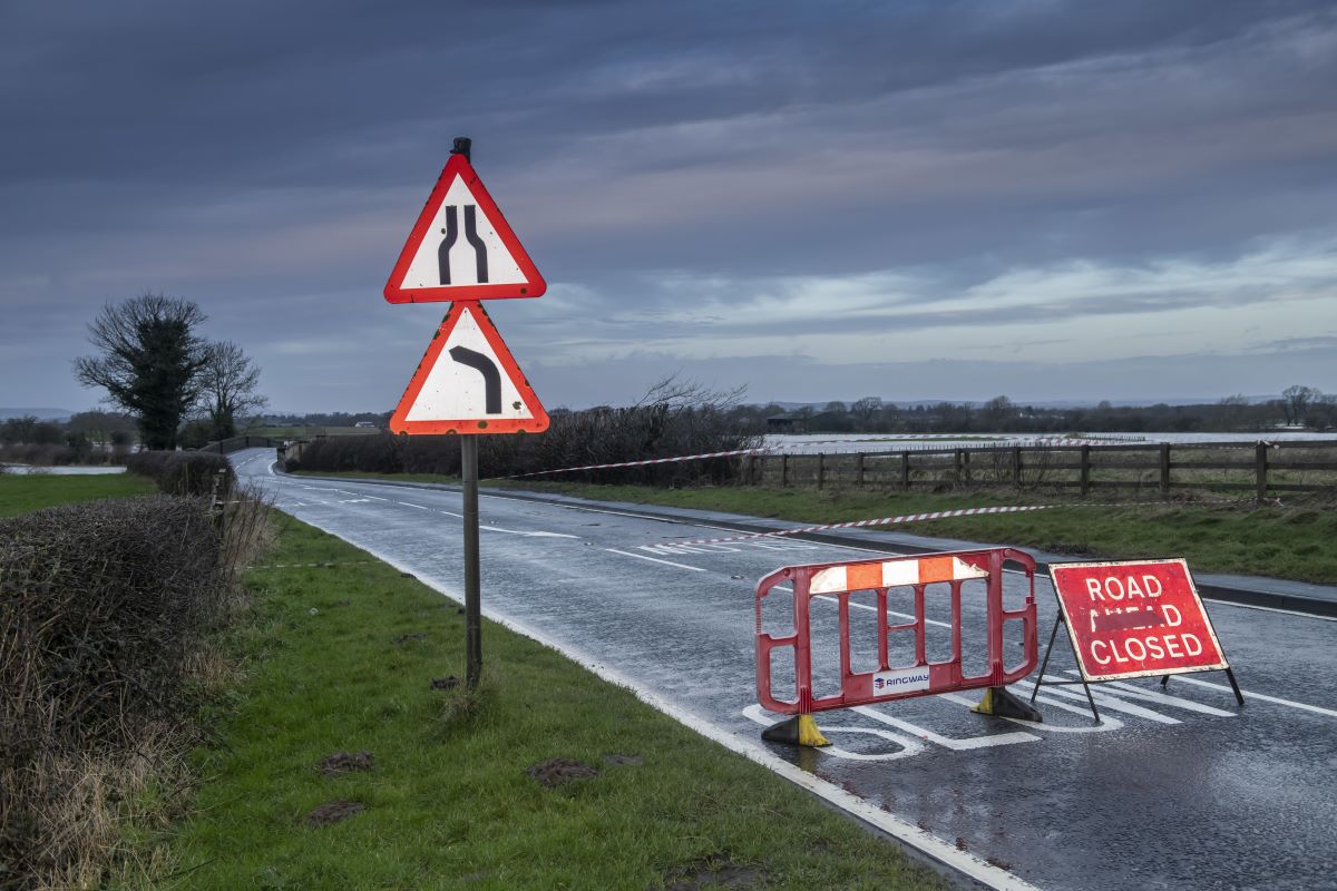 A road closed due to heavy flooding