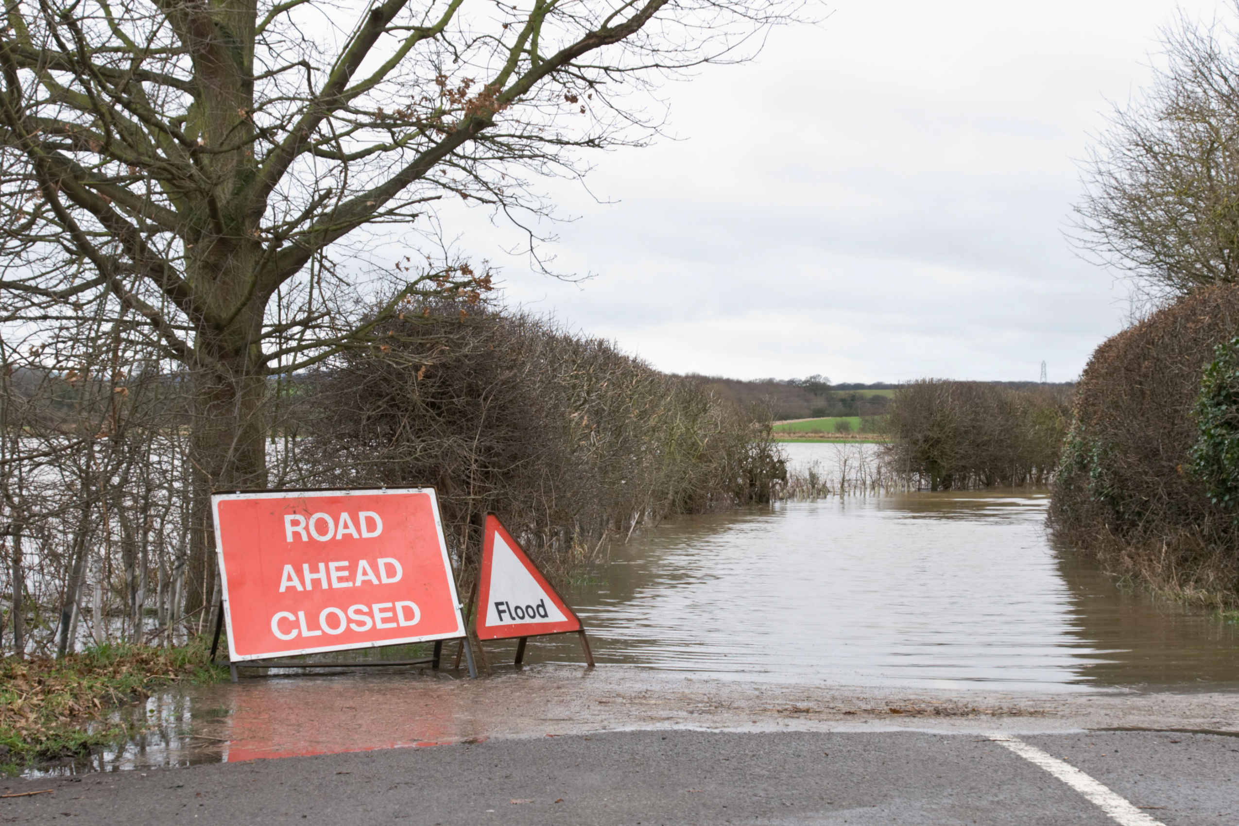 A flooded road in North Yorkshire