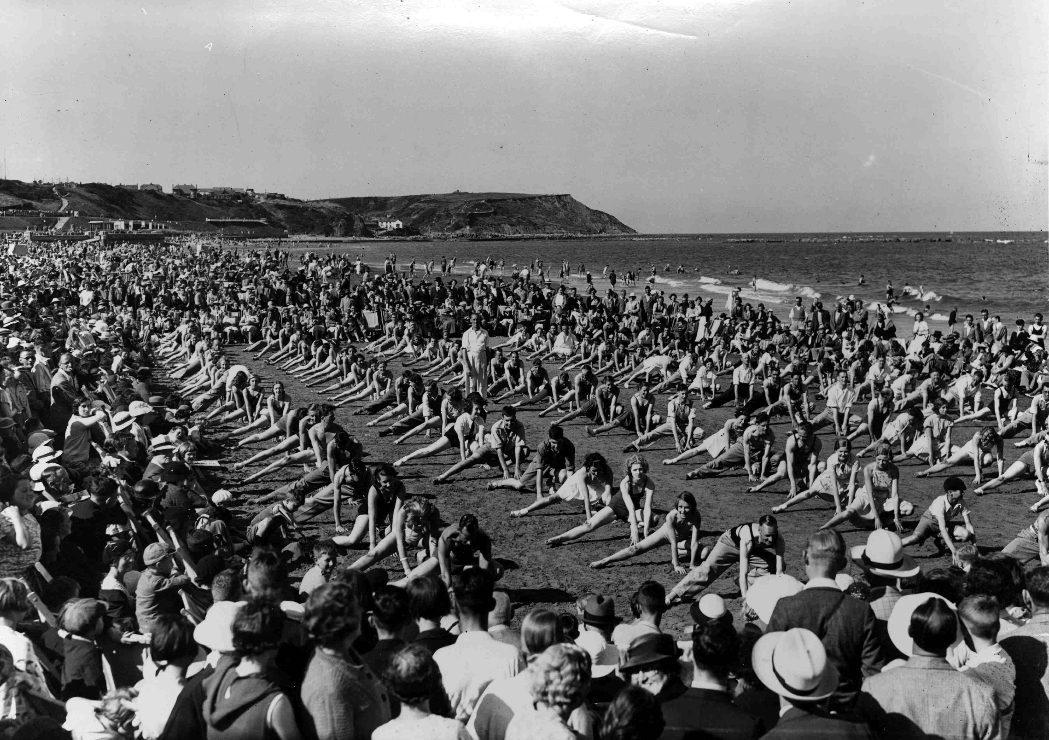 Keep fit and exercise classes for holidaymakers on the North Sands, Scarborough.