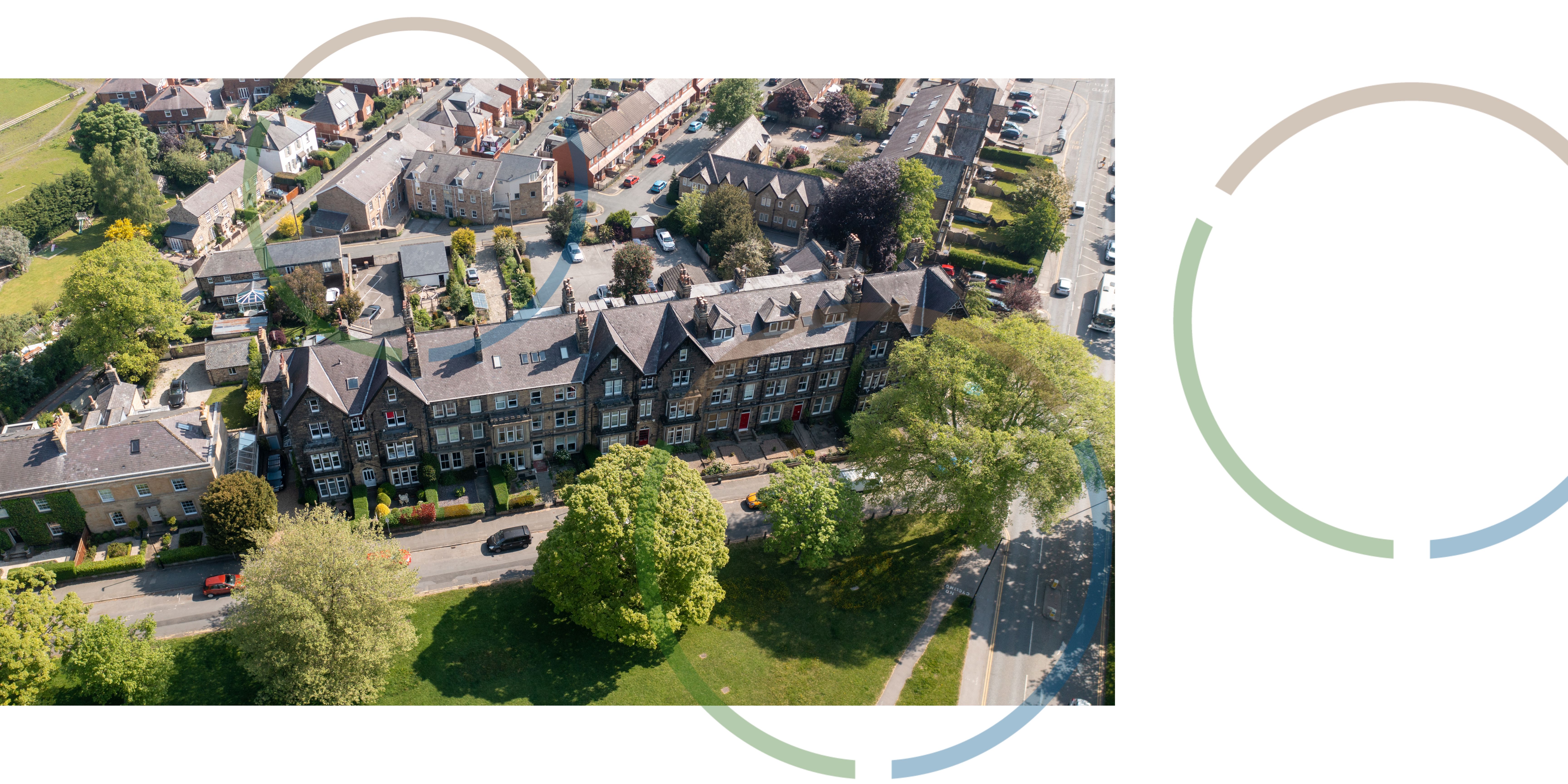 A view from above of houses and green space in North Yorkshire.