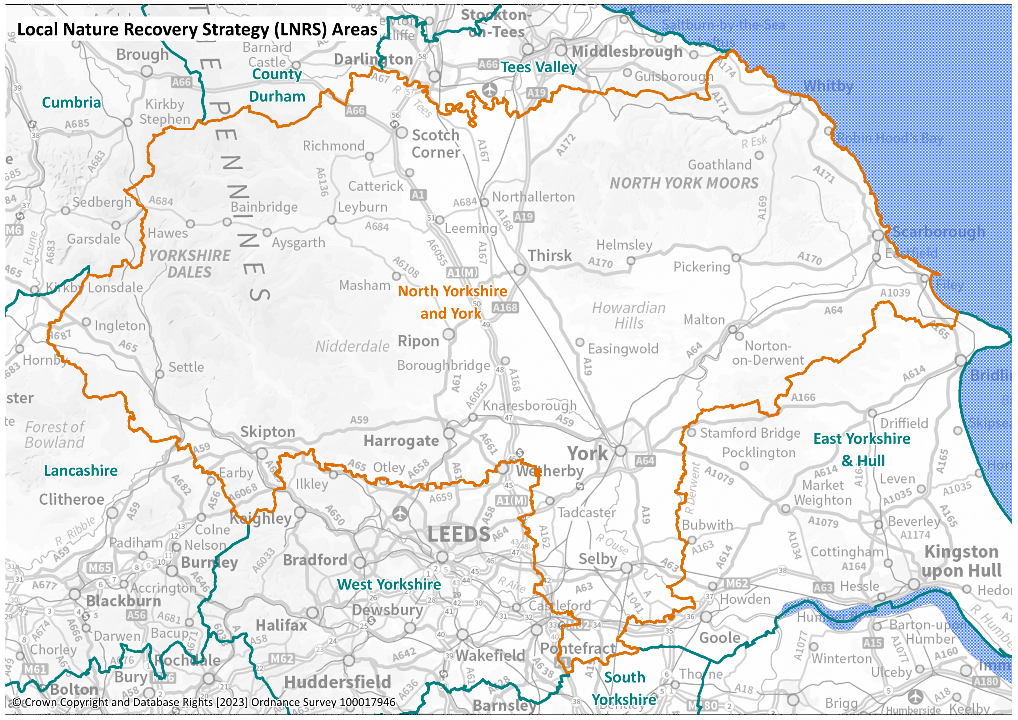 A map of North Yorkshire showing the area covered by our Local Nature Reserve Strategy