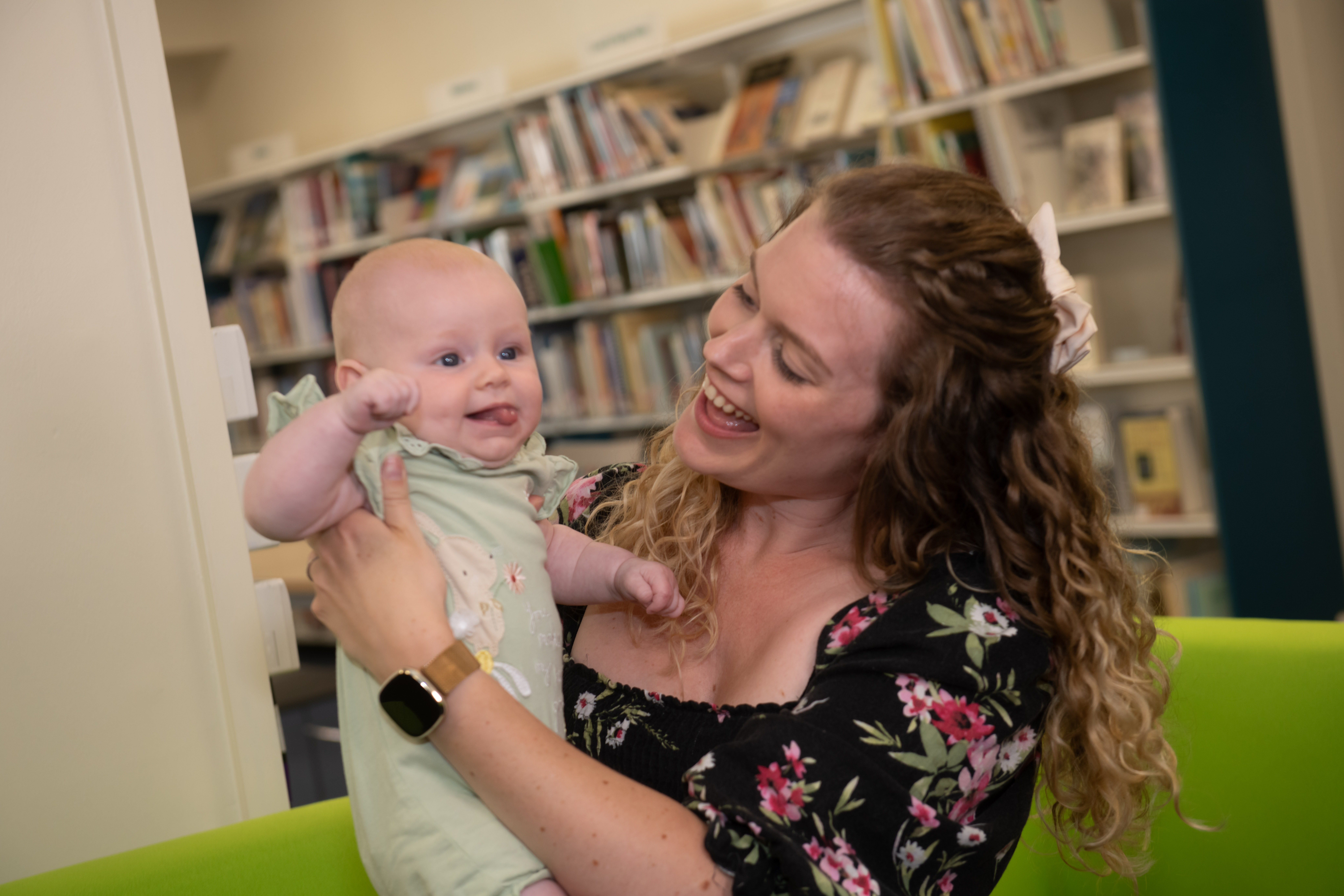Lucy Stockdale with her daughter Molly at Selby Library.