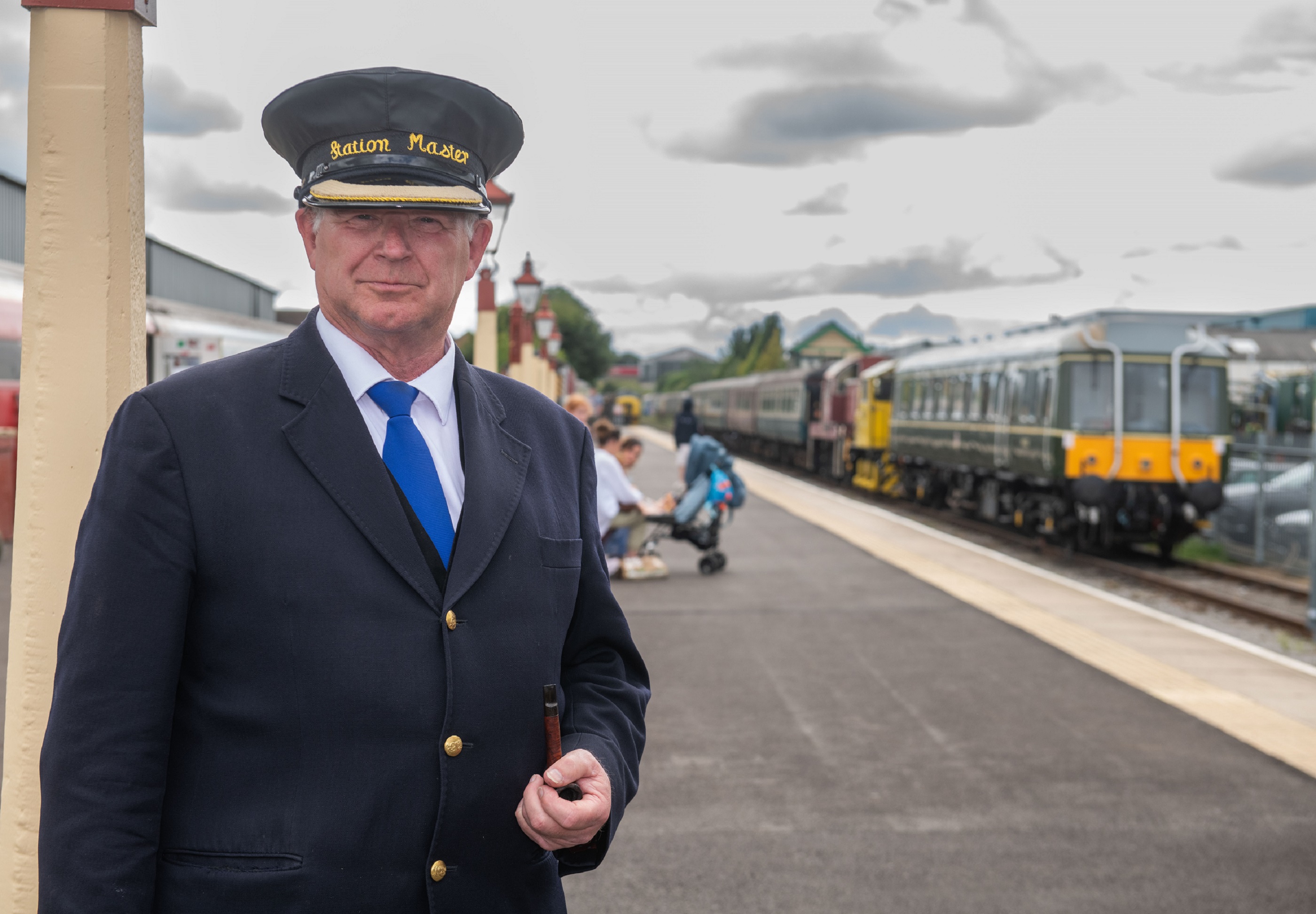 Wensleydale Railway volunteer Bob Coombs on the platform at Leeming Bar station. 