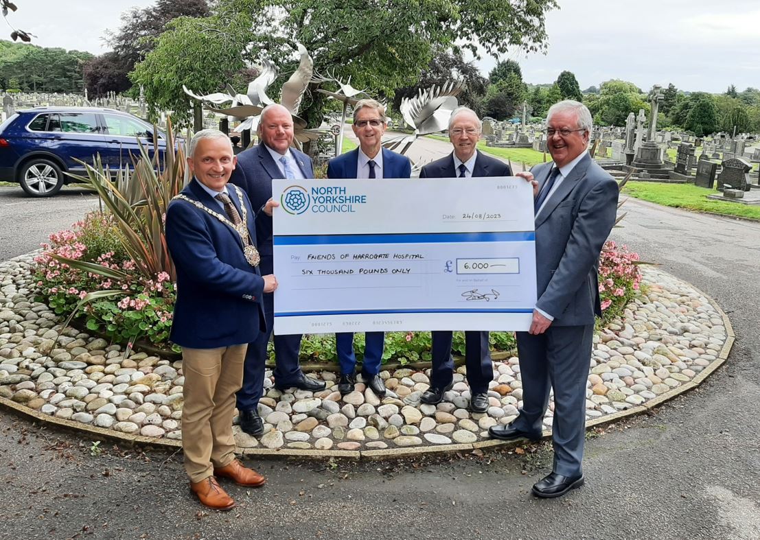 From left, charter mayor of Harrogate, Cllr Michael Harrison, bereavement services manager at North Yorkshire Council, Stephen Hemsworth, and John, Albert and Trevor from Friends of Harrogate Hospital, at Stonefall in Harrogate. 