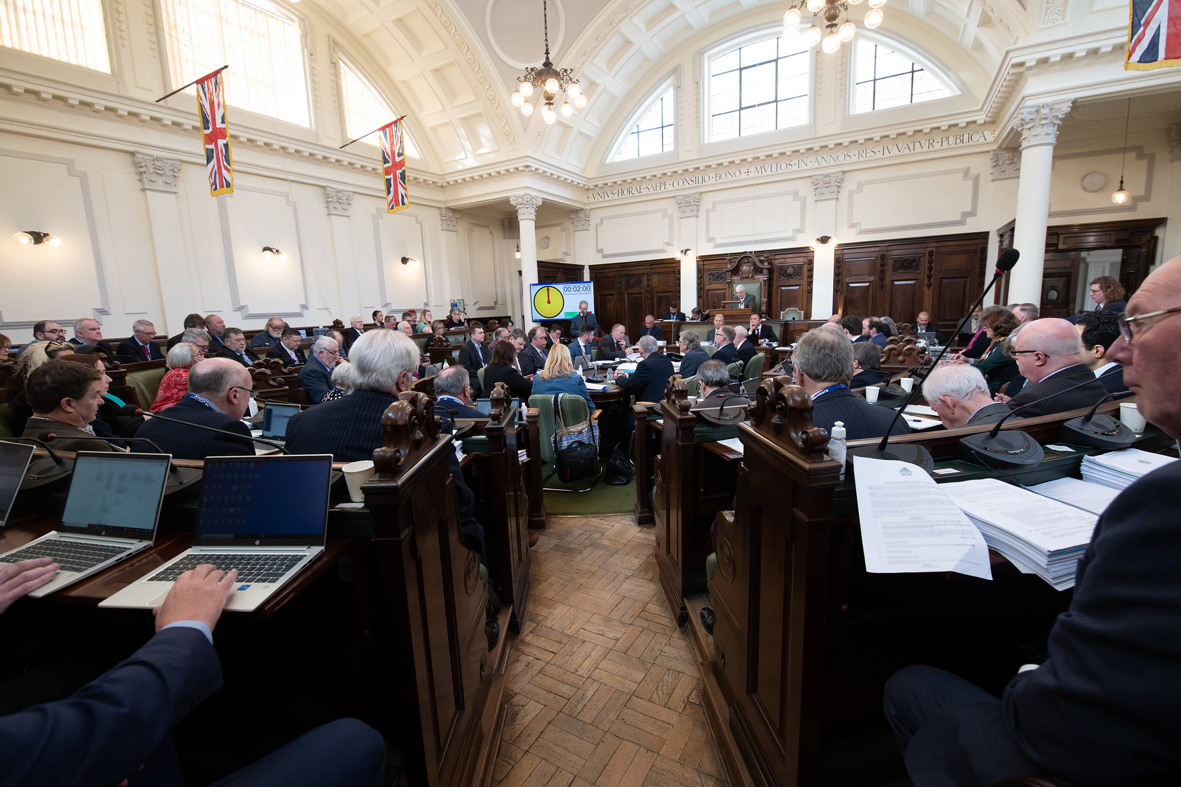 Councillors inside the council chamber
