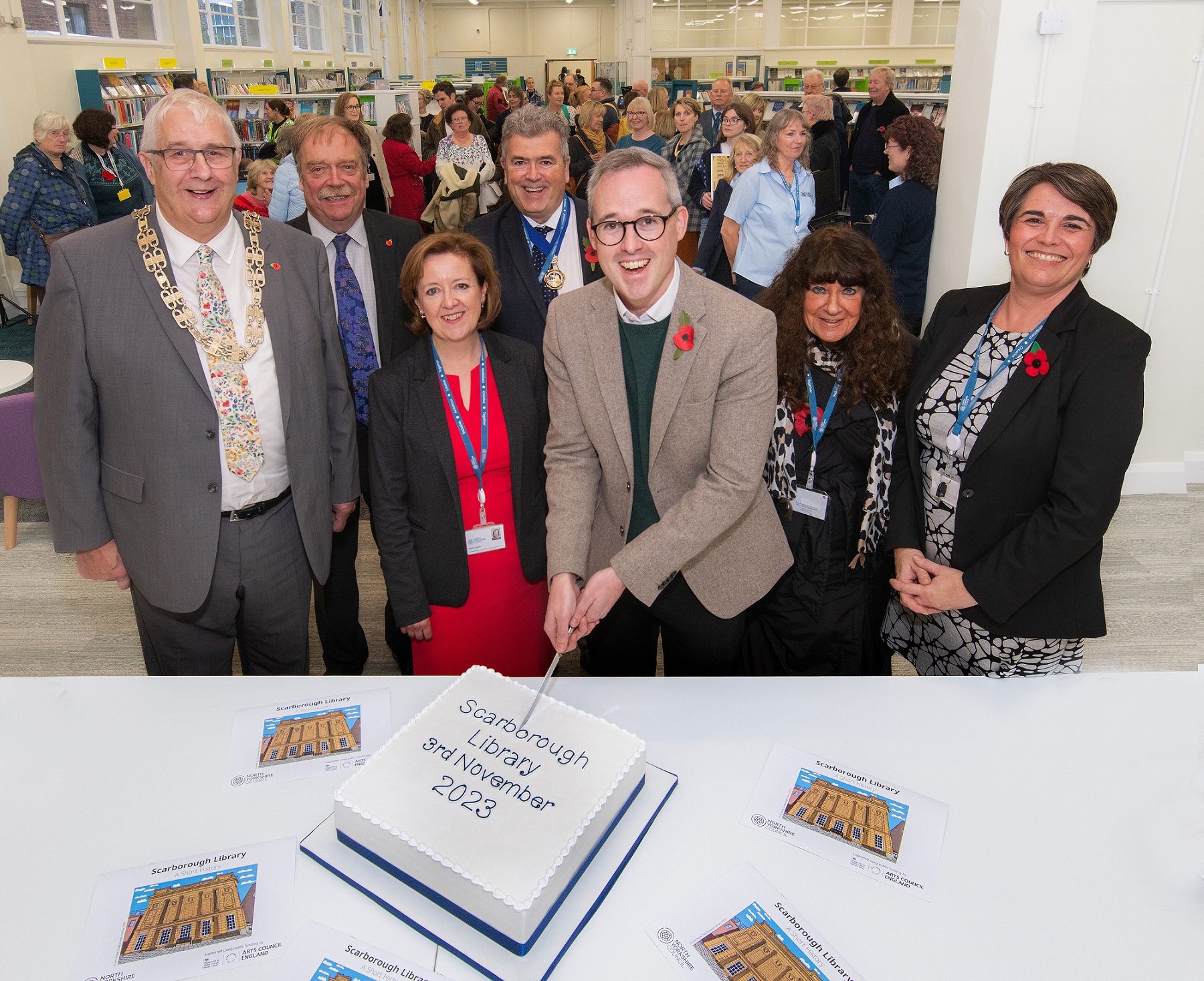 From left, North Yorkshire Council’s chairman, Cllr David Ireton, executive member for libraries, Cllr Simon Myers, libraries interim general manager, Hazel Smith, member for the Woodlands division, Cllr John Ritchie, Lord Parkinson, member for the Castle division, Cllr Janet Jefferson, and librarian Nicola Dengate. 