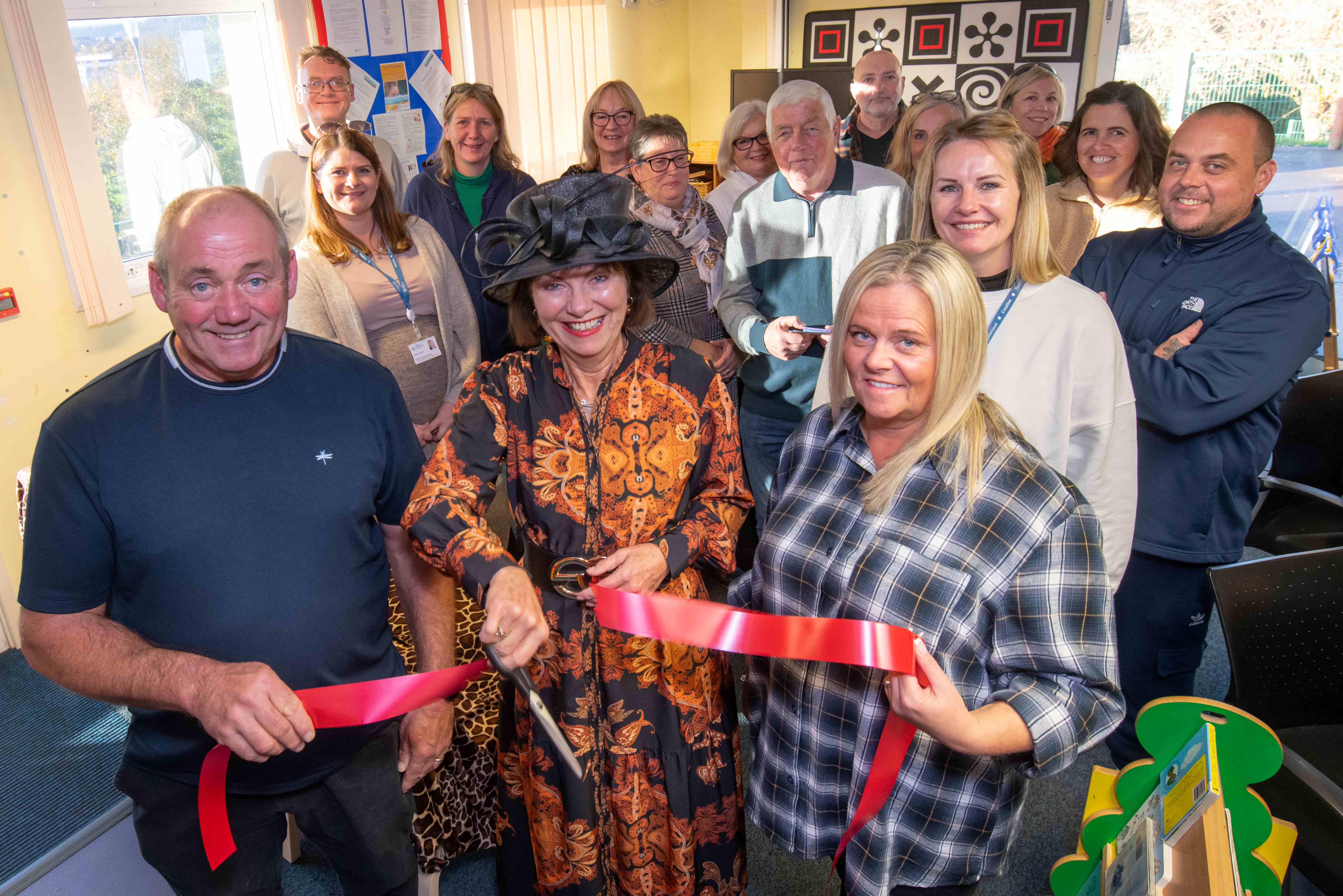 Executive member for children and families, Cllr Janet Sanderson, and Alison and Paul Blacker are pictured with fostering families and Fostering North Yorkshire staff involved in delivering the Mockingbird model on the coast. 