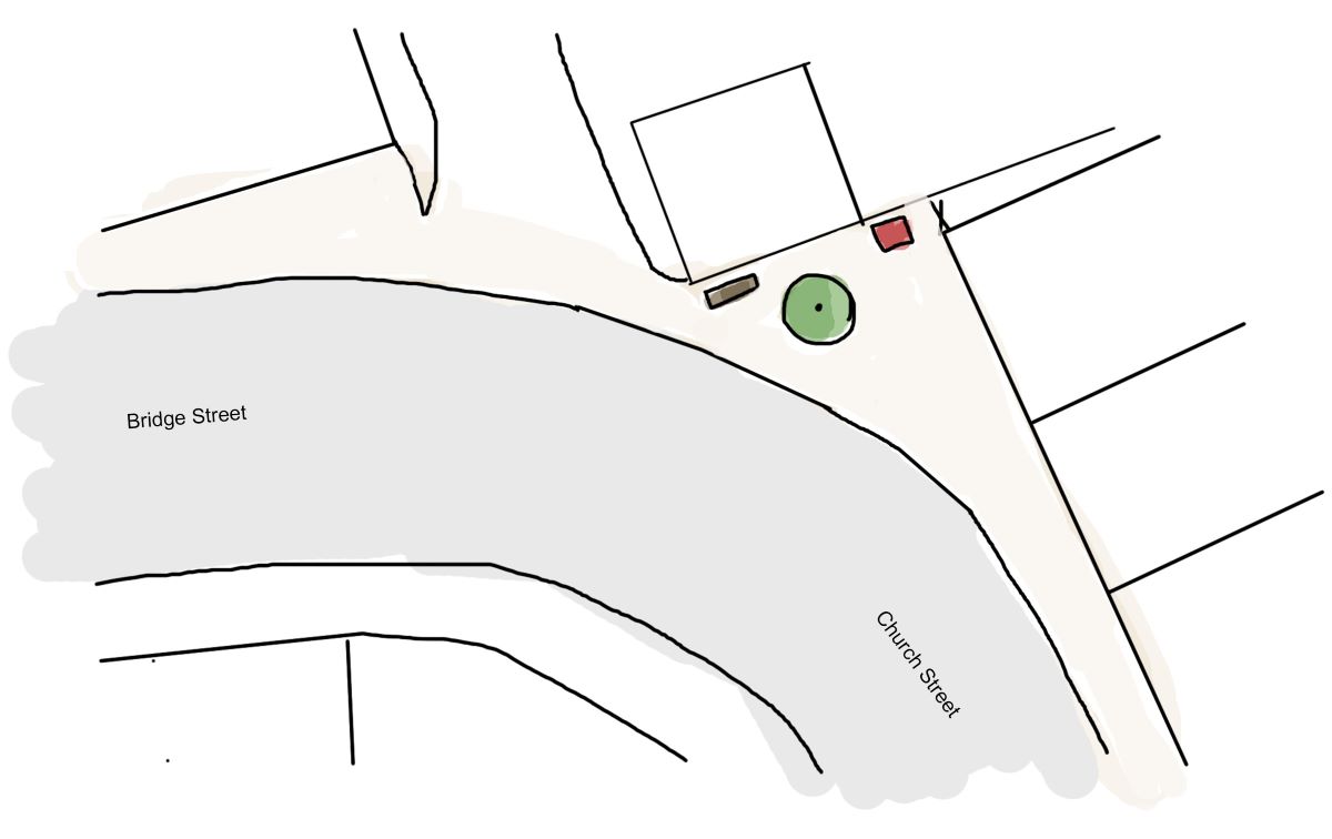 An artist's street plan sketch of the proposed new pavement space where Bridge Street meets Church Street, Whitby.